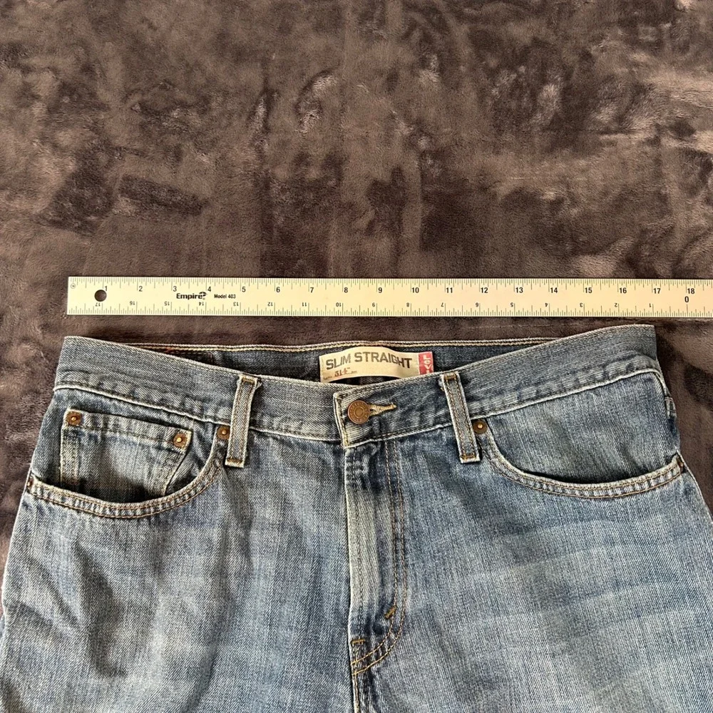 Levi's 514 Jeans Mens W34 L30 Blue Slim Straight Distressed Denim